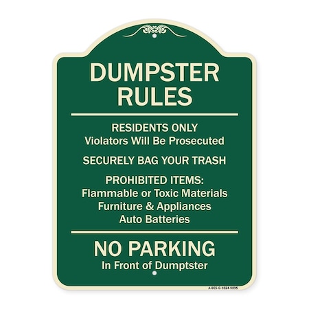 Signmission Designer Series-Residents Only Violators Prosecuted Bag Your Trash No Parking A-DES-G-1824-9895